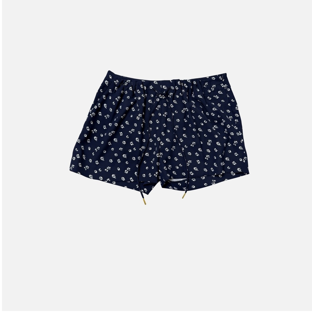 Michael Kors Shorts Womens 2 Navy Blue Floral Drawstring Side Zip Casual